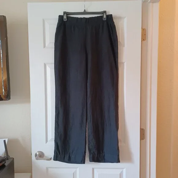 EUC Lilly Pulitzer "Deri" Black Woven Linen Wide-Leg Palazzo Pants Size Small - Picture 5 of 11
